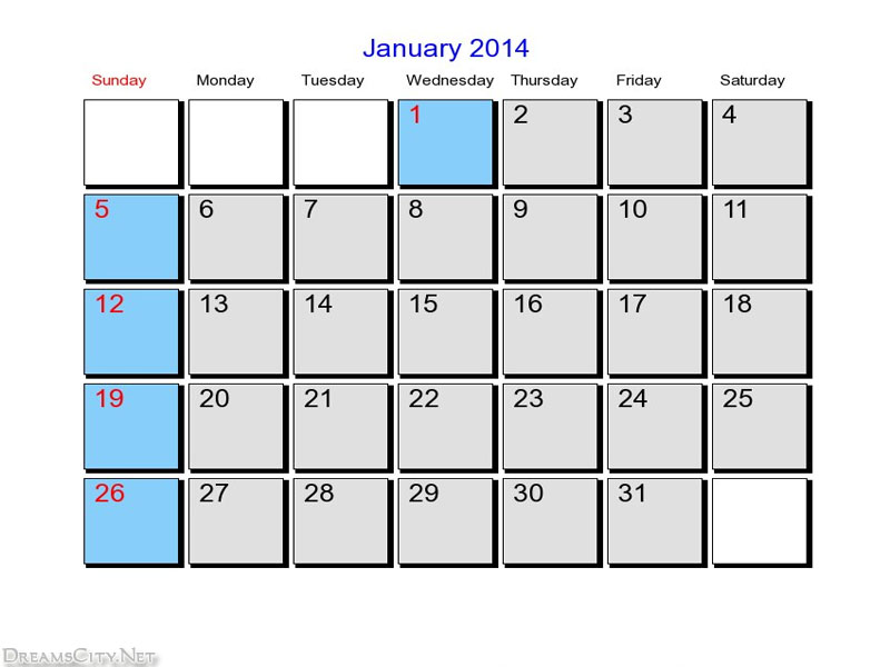 january 2014 calendar