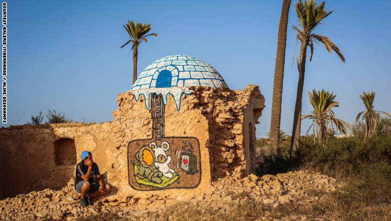 بالصور : قرية في تونس تتحول الى معرض للفنون التشكيلية